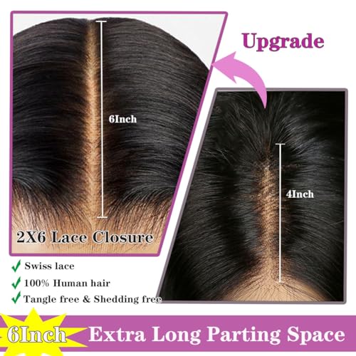 2x6 Skinlike Real HD Lace Closure Deep Parting Straight Human Hair, 0.095mm Ultra-thin HD Lace, Tiny Knots, Brazilian Virgin Hair Closure, Pre-plucked with Natural Hairline, 12inch