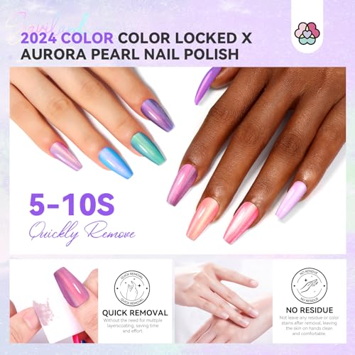 SAVILAND Aurora Nail Polish Set - 12 Shimmer & Holographic Quick-Dry Non-Gel Polish (Glossy, Pearl, Duochrome) with Base & Top Nail Coat, Salon & DIY Essentials for Nail Art