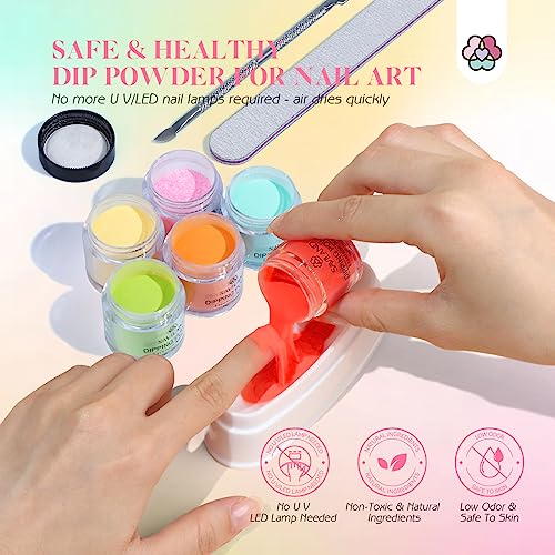 SAVILAND Dip Powder Nail Kit Starter - 20 Colors Summer Neon Dipping Powder System with Base/Top/Activator/Brush Saver, No U V Lamp Needed for Long-Lasting Salon & Home Manicure