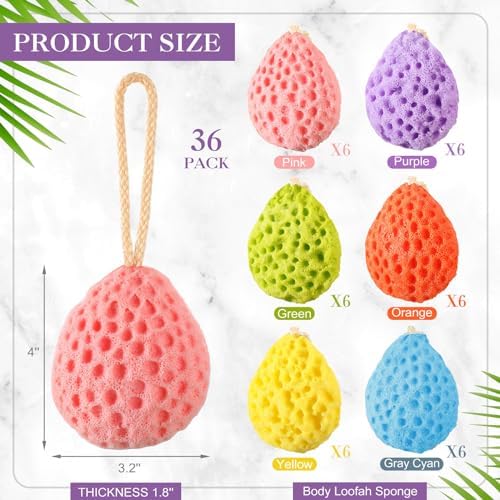36 Pcs Bath Sponge Deep Cleansing Body Loofah Gentle and Deep Exfoliating Body Scrubber Bath Accessories Men Women Baby Sponge for Bathing Shower (Multicolor)