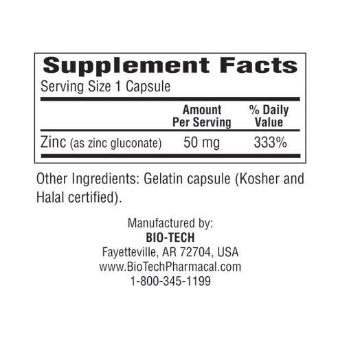 Bio-Tech - Zn-50 Zinc Gluconate 50 mg 100 caps