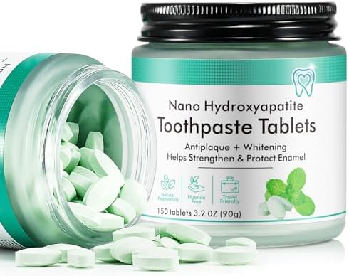 Toothpaste Tablets, Natural Peppermint Hydroxyapatite Toothpaste Tabs, Fluoride Free, Travel Friendly, 150 Tablets Mouthwash Chewable for Teeth