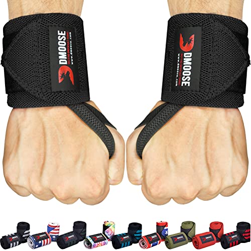 DMoose Lifting Wrist Wraps 12 and 18 Inches Thumb Loops with Wrist Support for Workouts Powerlifting Wrist Straps for Weight Lifting Red Stripes I