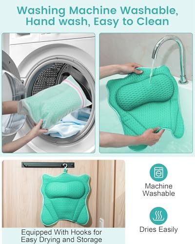 Bath Pillow, Bath Pillows for Tub Neck and Back Support, Soft 4D Air Mesh Bathtub Pillow 16.5 x 17.3 INCH, with 6 Powerful Suction Cups, Bath Accessories Relaxing Gifts for Women (Lake Blue)