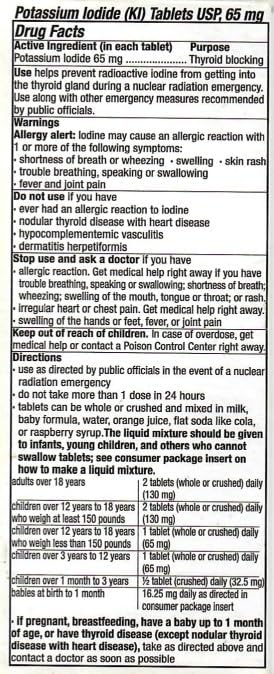 65mg Potassium Iodide Tablets (960 Pack) - Protects Your Thyroid from Nuclear Radiation Exposure
