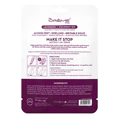 The Crème Shop Soothing & Softening Foot Mask, Coconut Oil and Lavender Foot Mask for Aching Feet, Korean Foot Mask Hydrates and Calms for Foot Swelling Relief, Foot Softening Treatment