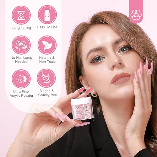 SAVILAND Essentials Acrylic Nail Kit Starter: Acrylic Nail Kit for Beginners with Everything White Pink Clear Acrylic Powder and Liquid Set #8/10/14 Nail Brush Forms Manicure Tools Home Nail Salon DIY