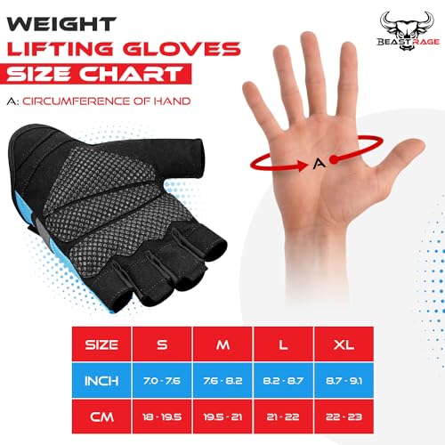 BEAST RAGE Workout Gloves for Men and Women, Fingerless Weight Lifting Gloves with Palm Protection Padding, Breathable and Lightweight Gym Gloves for Weightlifting, Cycling Pull Up (Aqua, XS)
