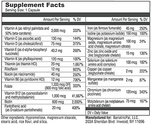 BariatricPal 90-Day Bariatric Vitamin Bundle (Multivitamin ONE 1 per Day! Capsule with 45mg Iron and Calcium Citrate Soft Chews 500mg with Probiotics - Wild Grape)