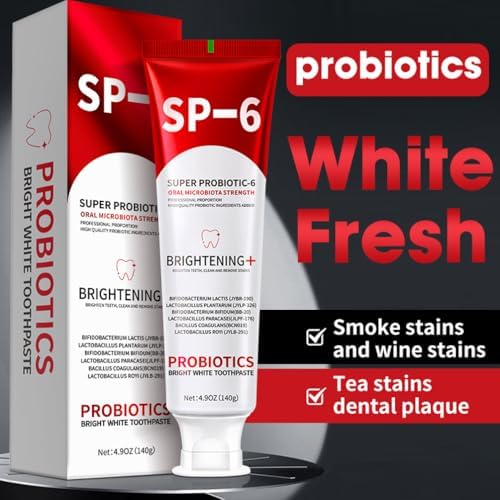 SP-6 Probiotic Whitening Toothpaste - Enhanced Formula with 6 Probiotics for Teeth Whitening and Gum Health - Enamel-Safe, Fluoride-Free, Fresh Mint Flavor,3 PCS