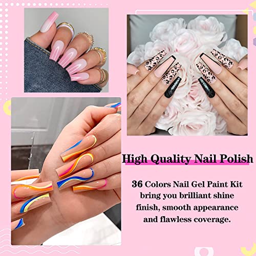 36 Colors Nail Art Gel Paint Kit, 38PCS Gel Nail Polish Set, Solid Gel Nail Polish with Nail Brush for DIY Nail Art Design, Solid Nail Art Gel Polish for DIY At Home