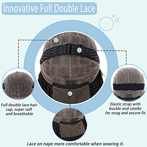 36" Knotless Braided Wigs Lace Front Box Braids Lace Frontal Wig for Women Premium Synthetic Black Hand Full double lace Braid Wig With Baby Hair