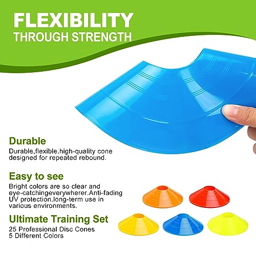 Ashsajkd Orange Soccer Cones(Set of 50)-Agility Soccer Cones,Disc Soccer Cones with Carry Bag & Strap,Flexible & Heavy Duty, Cones for Sports Training, Football,Basketball, Indoor& Outdoor Activities