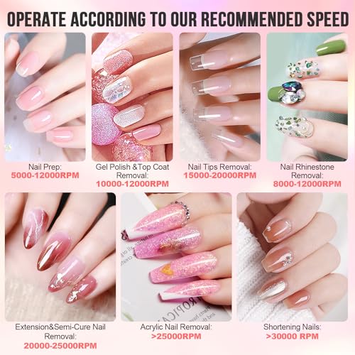 Makartt Nail Drill Professional, Rechargeable Nail E File 30000RPM Electric Nail Drill, Malory Pink Portable Gel Nail Remover Machine with Nail Drill Bits & Sanding Bands for Manicure Salon Home Use