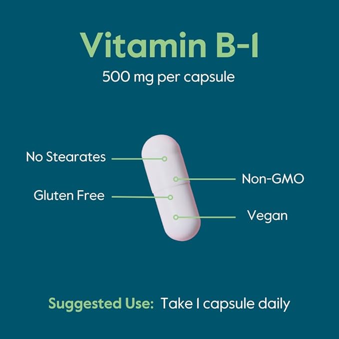 BESTVITE Vitamin B-1 (Thiamin) 500mg (240 Vegetarian Capsules) (2 x120) - No Stearates - Vegan - No Calcium Carbonate - Non GMO - Gluten Free - No Silicon Dioxide