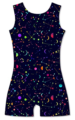 uideazone Girls Gymnastics Leotards 5t 6t One piece Ballet Dance Bodysuit Kids Quick Dry Constellation Print Unitards Biketards