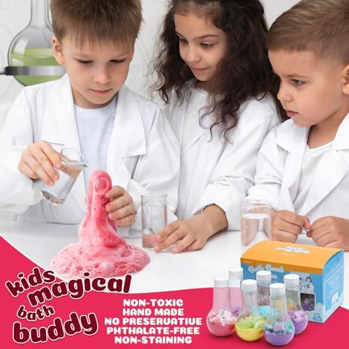 Bath Bomb Potion Kids，6 Pack Non-Toxic Fizzy Bubble Bath Explosions of Vibrant Color Colorful，Fun Time Science Toddler