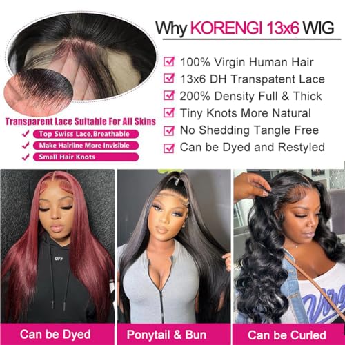 13x6 Lace Front Wigs Human Hair 200 Density Straight 13x6 HD Transparent Lace Frontal Glueless Wig Bralizian Human Hair Tiny Knots Natural Hairline with BabyHair (1B Black, 30 Inch)