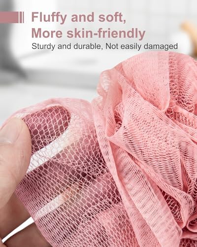 Loofah Sponge, XXL Large Loofah 100g 4 Pack, Bath Sponge Soft Mesh Shower for Men, Body Scrub, Shower Pouf Bath Accessories, for Body Wash, Soap (Red Soil)