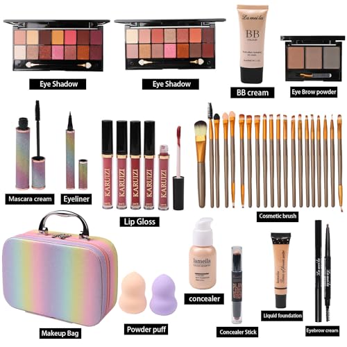 Makeup Set for Girls, Rainbow Makeup Kit, Beauty Boxes with Brushes and Cosmetics, Fashionable Makeup Case Organizer, Pink