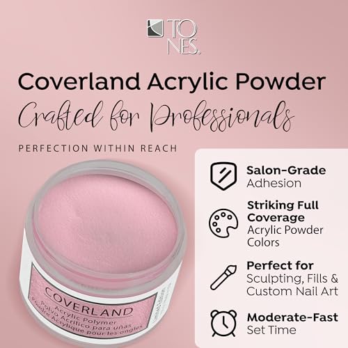Tones Coverland Acrylic Nail Powder "Pink Sorbet" - Limited Edition Acrylic Powder for Nail Design, Sculpting, and Masking Nail Bed Imperfections - (1.5 Oz)