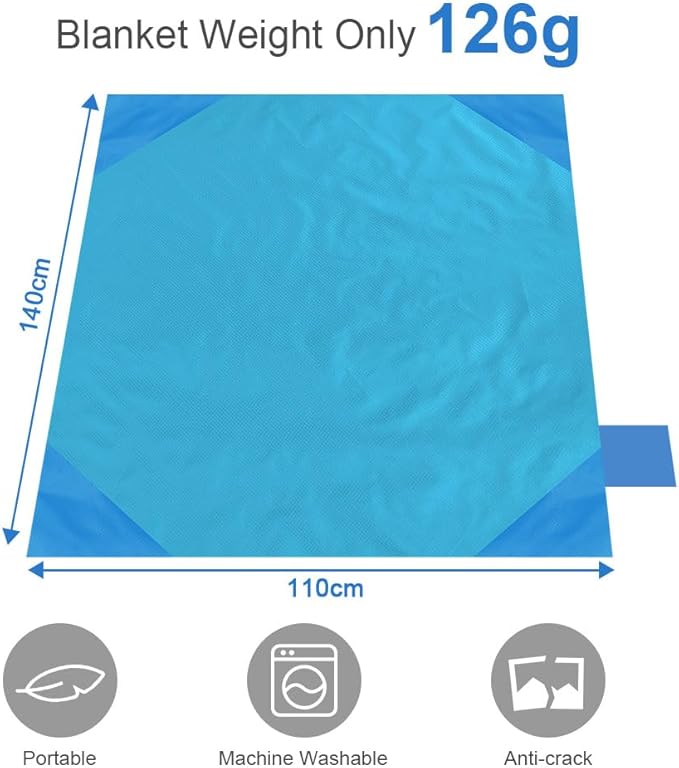 Picnic Blanket, Mini Pocket Beach Mat 43.3 x 55.1IN (2-3 People) Foldable, Lightweight Waterproof Sand Free, Foldable Thin Ground Sheet for Outdoor Camping Hiking Travel - with Hand Strap