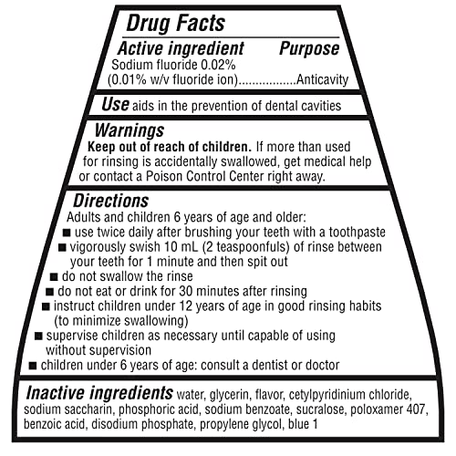 Amazon Basics Fluoride Mouthwash for Adults, Anticavity, Alcohol Free - Refreshing Mint Flavor, 1 Liter, 1-Pack