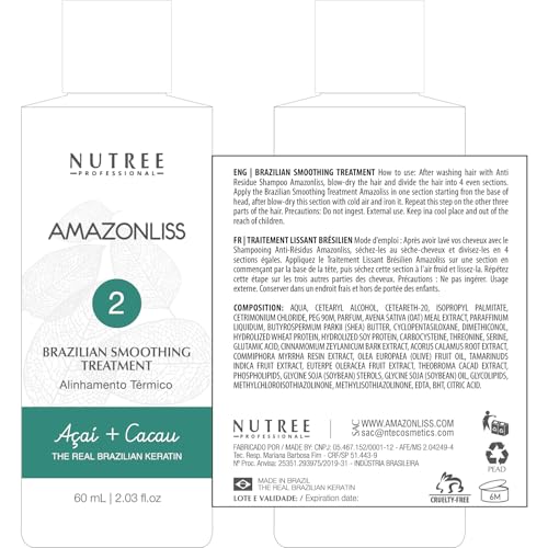 Amazonliss Keratin Hair Treatment Set 2.03 Fl Oz - Natural Ingredients ACAI, Smooths, Softens, Moisturizes, Adds Shine, Reduces Frizz. Packaging may vary