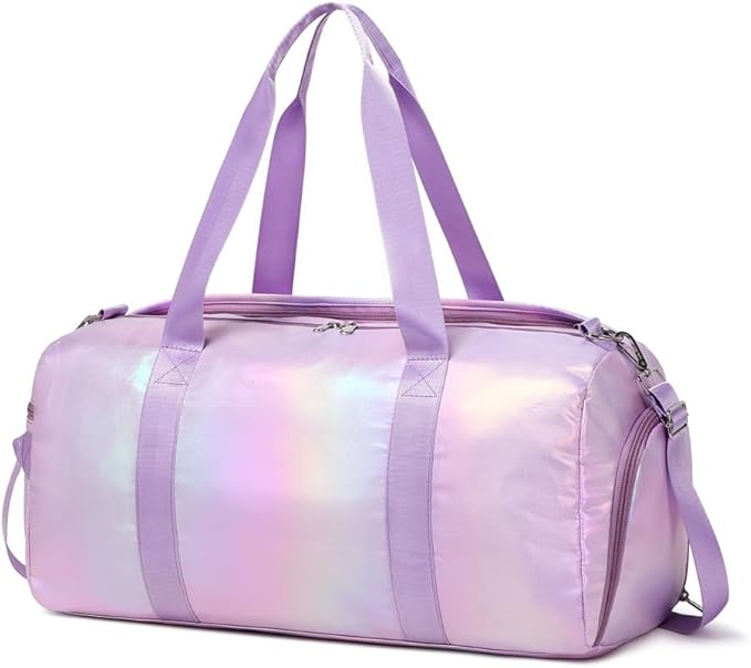 Girls Sports Duffel Bags Woman Travel Bag Overnight Duffle Bag Kids Sports Gym Bag With Shoe Compartment Wet Pocket (Matte Purple)