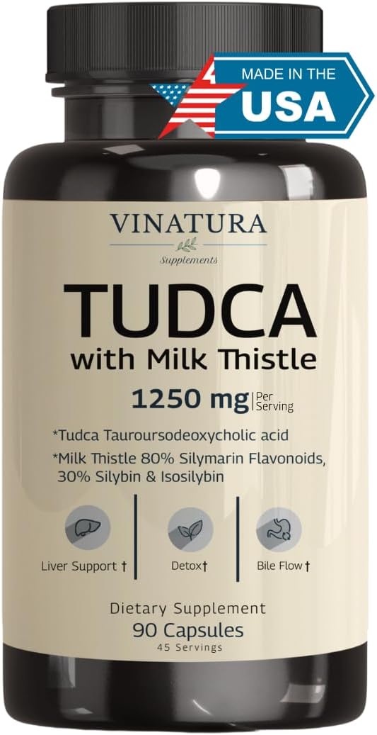 TUDCA Milk Thistle 1250mg - Tudca 1000mg, Tudca Bile Salts, Liver Support, Gallbladder Supplements *USA Made and Tested*, Tudca Supplement, Bile Salts Supplement - 90 Capsules 45 Servings
