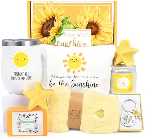 Get Well Soon Gift Baskets for Women, 9pcs Care Package for Women, After Surgery Recovery Gifts, Feel Better Set Thinking Of You - Sending You Hug Sunshine Box for Sick Friend