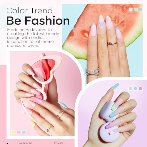 Modelones Pink Acrylic Powder Kit - 6 Colors Pastel Yellow Blue Purple Macaron Spring Cover Powder for Nail Art Extension - No Lamp Needed (A3-PearlyMint Frost)