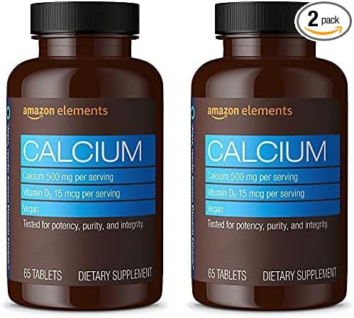 Amazon Elements Calcium Plus Vitamin D2, 65 Tablets (2 Month Supply) (Packaging May Vary) (Pack of 2)