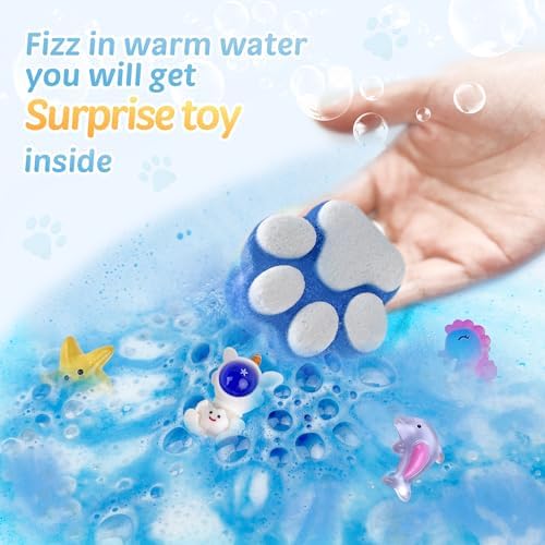 Bath Bombs for Kids with Surprise Inside, 32 Pack Paw Bath Bombs with Toy, Ocean Animals and Space Planet Toys SPA Fizzy Handmade Natural Bath Bomb Gift Set at Christmas, Birthday