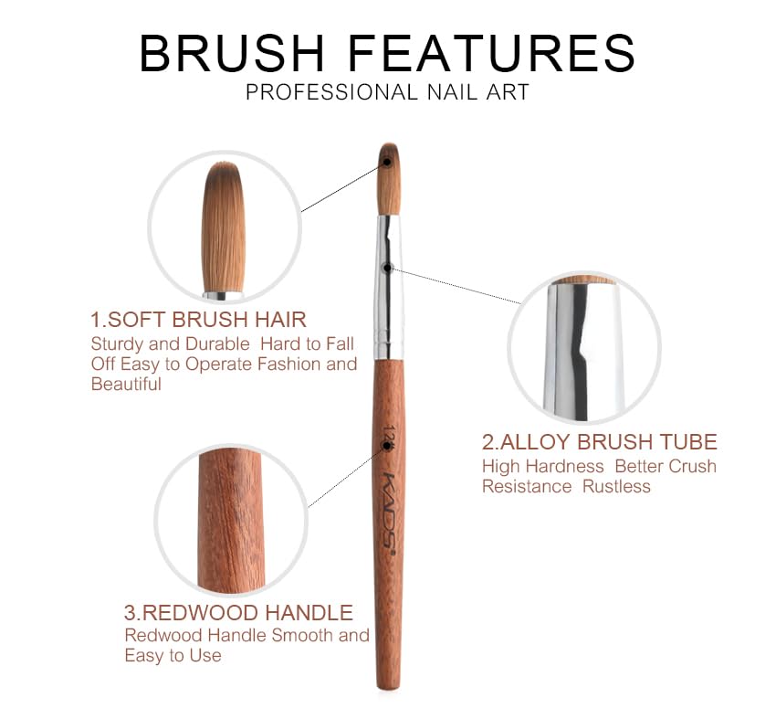 Nail Brush Kolinsky Sable Acrylic Nail Art Brush Professional Red Wooden Nail Brush (10#)