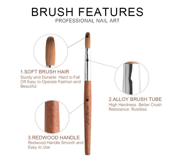 Nail Brush Kolinsky Sable Acrylic Nail Art Brush Professional Red Wooden Nail Brush (10#)