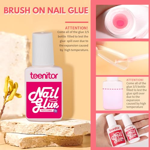 Teenitor Clear Coffin Nail Tips Set, Long Acrylic Nail Kit Full Cover Clear Press On Nails, 600 Pcs Fake Nails with Glue, Acrylic Nail Clipper Files and Buffer Polisher