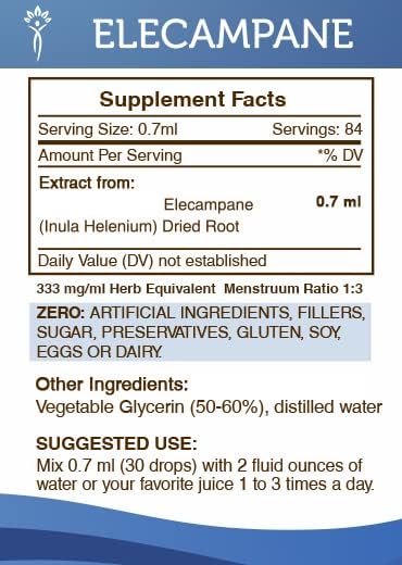 Secrets of the Tribe Elecampane Alcohol-Free Liquid Extract, Elecampane (Inula Helenium) Dried Root Tincture Supplement (2 FL OZ)