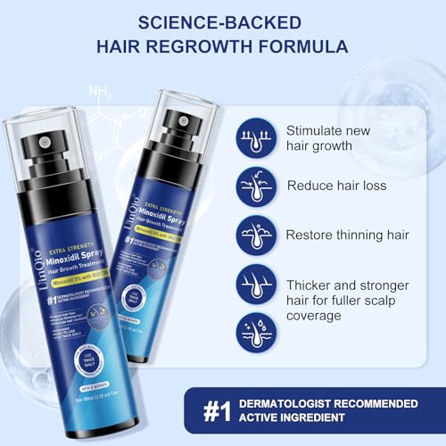 5% Minoxidil Spray for Men and Women, Infused with Biotin, for Hair Regrowth Treatment, Beard Growth, Extra Strength Treatment to Combat Hair Loss and Thinning, 5 Month Supply, 3 x 3.38 oz