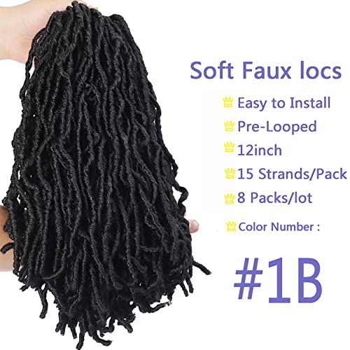 8 Packs Short Faux Locs Crochet Hair 120 Strands 12Inch Soft Locs wavy Dreadlocks Crochet Braids Natural Black Pre-Looped Crochet Hair for Women (1B, 12 Inch (Pack of 8))
