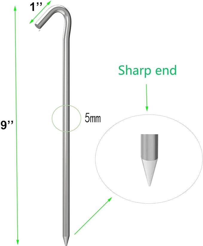 9 Inch Galvanized Tent Stakes Metal Tent Pegs Heavy Duty Steel Yard Camping Stakes Tarp Hooks Inflatables Outdoor Decorations, 40 Pack