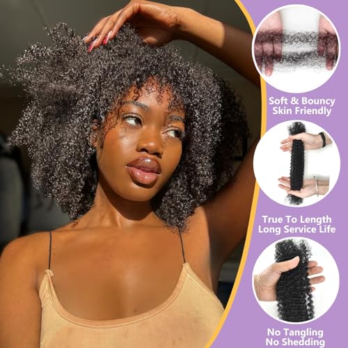 Afro Kinkys Bulk Human Hair 2 Bundles 16 Inch Black Afro Kinky-Curly Human Hair Bundles for Dreadlock Extensions Locs Repair 100% Human Hair 4C Curly for Mini Twist