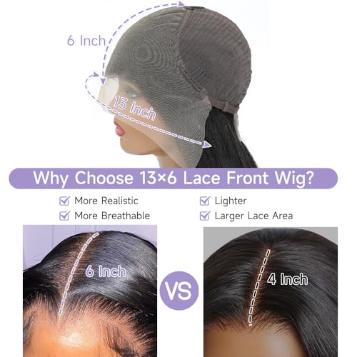 32 Inch Body Wave Lace Front Wigs Human Hair Pre Plucked With Bleached Knots 13x6 HD Lace Frontal Human Hair Wigs 200 Density Natural Color Human Hair Wig Glueless Wigs Human Hair