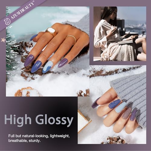 AZUREBEAUTY Dip Powder Nail Kit Starter 4 Colors Winter Blue Grey Purple Brown Dipping Powder System Liquid Set with Base & Top Coat Activator for Christmas French Nail Art Manicure Salon DIY at Home