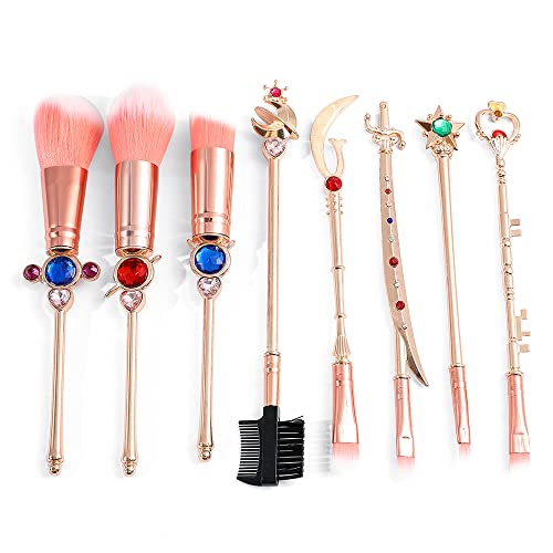 Anime Moon Makeup Brushes, Pink Magic Wand Metal Handle, Professional Eye/Face/Lip Makeup Brushes Tool Sets & Kits Cosplay, Valentine/Halloween/Christmas Gifts