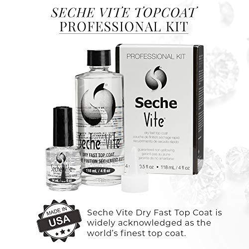 Seche Vite Professional Refill Kit, High-Gloss Clear Top Coat for Natural Nails, Artificial Gels Fiberglass Acrylic Extensions, Quick-Dry Long-Lasting Shine, 1 Kit