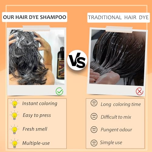 Hair Dye Shampoo 3 in 1, Long-Lasting Gray Coverage, Natural Black Hair Dye Hair Color Shampoo with Herbal Ingredients, Easy Application Shampoo Para Canas for Women Men 16.9 Fl Oz