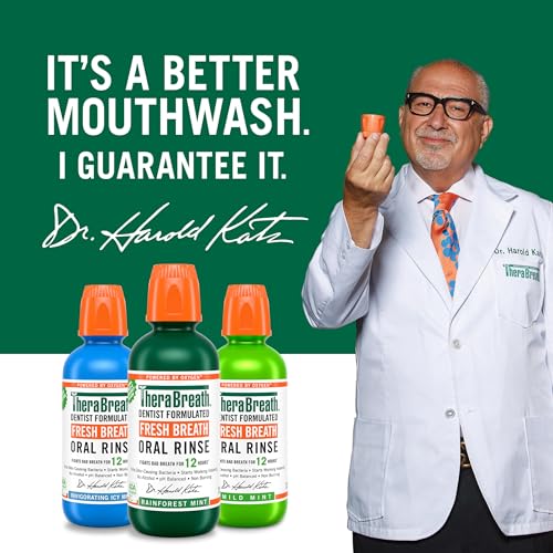 TheraBreath Fresh Breath Mouthwash, Rainforest Mint, Alcohol-Free, 33.8 oz/1 L