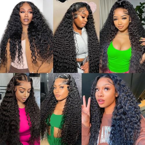 12A Deep Wave Human Hair Bundles 16 18 20 Inch Curly Bundles Human Hair 100% Unprocessed 3 Bundle Brazilian Virgin Human Hair Extensions Quick Weave Natural Black Color