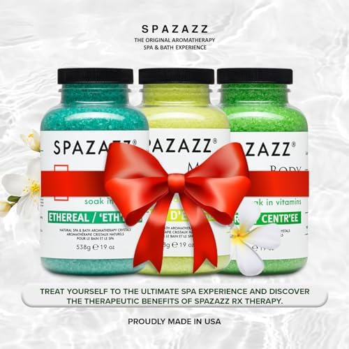 RX Therapy Spa and Hot Tub Aromatherapy Scented Relaxation Bath Salt Crystals - Mind Body and Soul Bundle Gift Set (19 Oz) Includes 5 Point Full Body Massage Tool & Hot Cold Towel (19OZ 3 Pack)